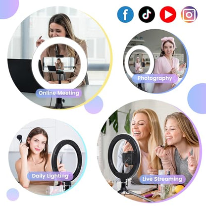 Selfie Ring Light 12" with Tripod Stand and Phone Holder, LED Ring Light for Desk with 3 Light Modes & 11 Brightness Level for Selfie, YouTube, Makeup, Live Streaming, TIKTOK - size: 12-inch