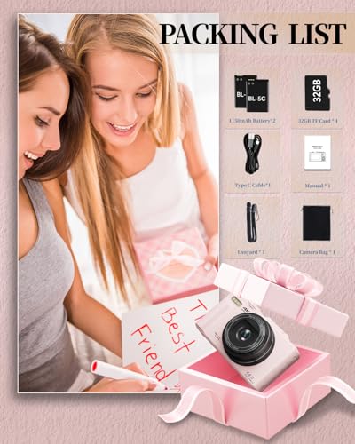 4K Digital Camera for Beginners & Teens, Compact Vlogging Camera with 180° Flip Screen, Autofocus, Easy-to-Use for Travel & YouTube, 18X Zoom, WiFi, 2 Batteries, 32GB Card - color: light pink