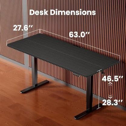 ErGear Height Adjustable Electric Standing Desk, 63 x 28 Inches Sit Stand up Desk, Memory Computer Home Office Desk, Carbon Fiber Black - color: Carbon Fiber Black, size: 63.0 X 27.6 Inches