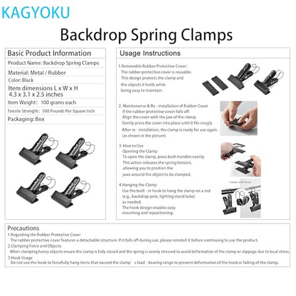 Backdrop Spring Clamps With Hook- 4 Pack of 4" Heavy Duty Clips for Photography Background Stands, Woodworking & Home Improvement Projects | For Photography Background Stands, Woodworking, Home Improvement Projects - size: 4 Packs