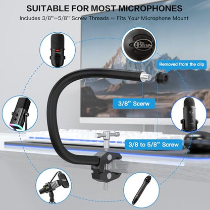 ZealSound Gooseneck Microphone Stand with Clamp, Flexible 19'' Boom Arm Mic Mount for Desk & Pipes, Compatible with Blue Yeti, Snowball, Razer, Pyle, Podcasting & Streaming