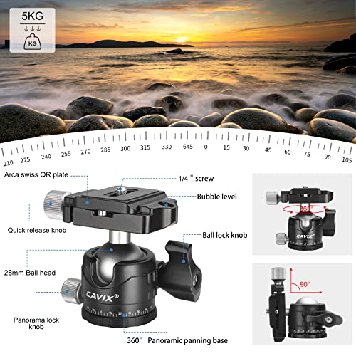 CAVIX 79" Camera Tripod, 2-in-1 Aluminum Alloy Tripod for Camera and Phone, Foldable Travel Tripod with 360° Ball Head and Phone Holder, Max Load 22 lbs/10kg for DSLR Camcorder Video Photography - size: Aluminum Alloy(79")