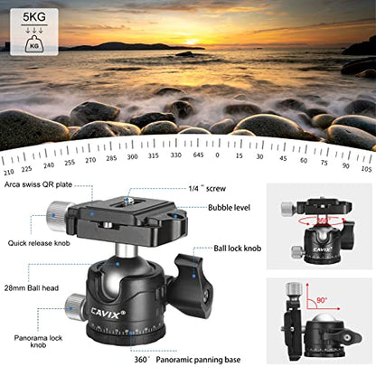 CAVIX 79" Camera Tripod, 2-in-1 Aluminum Alloy Tripod for Camera and Phone, Foldable Travel Tripod with 360° Ball Head and Phone Holder, Max Load 22 lbs/10kg for DSLR Camcorder Video Photography - size: Aluminum Alloy(79")