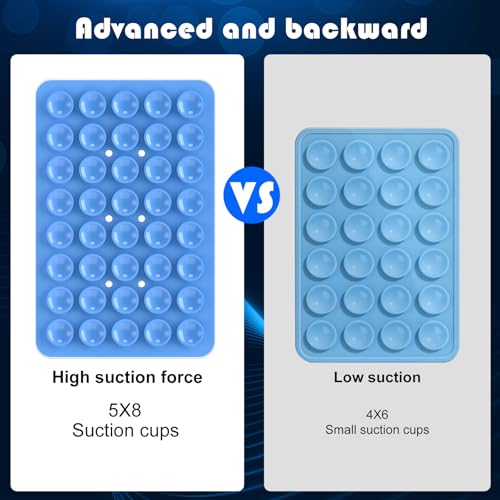 Double Sided Silicone Suction Phone Holder Mount, Silicon Accessory for iPhone and Android, Hands-Free Mirror Shower Phone Holder, TikTok Videos and Selfies (Blue+Rose Red) - color: Blue+Rose Red
