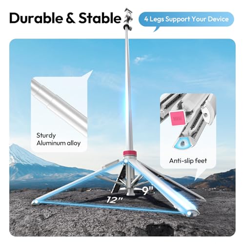 ULANZI MT-44B Phone Tripod, 59'' Auto Open Phone Stand with Dual Camera Set up, 360° Ball Head, Extendable Selfie Stick w Cold Shoe for Filming/Selfie in Vlog, Family Gatherings, White - color: White