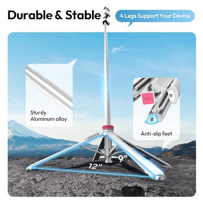 ULANZI MT-44B Phone Tripod, 59'' Auto Open Phone Stand with Dual Camera Set up, 360° Ball Head, Extendable Selfie Stick w Cold Shoe for Filming/Selfie in Vlog, Family Gatherings, White - color: White