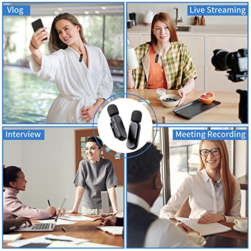 2 Pack Professional Wireless Lavalier Microphone for iPhone iPad Android with Charging Case Noise Reduction Plug-Play Clip on Lapel Mic for Video Recording Vlogging, YouTube, Interview, Live Streaming - style: Oval