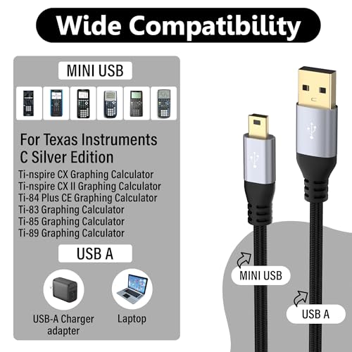 Mini USB Cable 2 FT, USB 2.0 A to Mini B Charging Cord Compatible with GoPro Hero 3+, PS3 Controller, MP3 Player, Dash Cam, Garmin Nuvi GPS, Camera, Blue Yeti, GPS Receiver, Snowball iCE Mic, TI-84 - size: 2FT