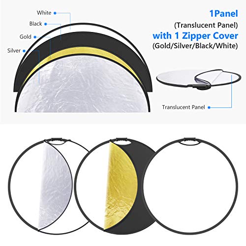 Neewer 5-in-1 Portable Round 32 in/80cm Light Reflector Collapsible Multi-Disc with Single Grip and Bag for Studio Photography Lighting and Outdoor Lighting - Gold/Silver/White/Black/Translucent - size: 80cm
