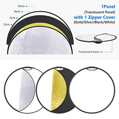 Neewer 5-in-1 Portable Round 32 in/80cm Light Reflector Collapsible Multi-Disc with Single Grip and Bag for Studio Photography Lighting and Outdoor Lighting - Gold/Silver/White/Black/Translucent - size: 80cm