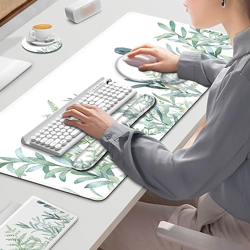ToLuLu Desk Mat, XXL Large Mouse Pad Wrist Support Set，4 in1 Gaming Mousepad Desk Pad+ Ergonomic Mouse Pad with Wrist Rest + Keyboard Wrist Rest+Coaster for Home Office Computer Table, Green Grass - color: Green Grass