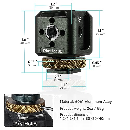 MINIFOCUS Camera Hot Shoe Extension Bracket with Quadruple Cold Shoe Mounts Adapter for Microphone LED Video Light, Aluminum Shoe Mount Holder with 1/4''&3/8'' Thread Hole and Arri-locating Hole