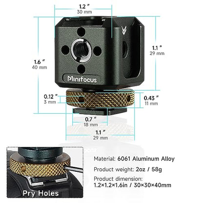 MINIFOCUS Camera Hot Shoe Extension Bracket with Quadruple Cold Shoe Mounts Adapter for Microphone LED Video Light, Aluminum Shoe Mount Holder with 1/4''&3/8'' Thread Hole and Arri-locating Hole