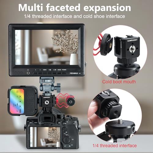 Professional Cold Shoe Mount Adapter - Triple Hot Shoe Expansion with 1/4" Tripod Thread, Built-in Level, Compatible with DSLR Camera Cage Flash LED Light Microphone Monitor
