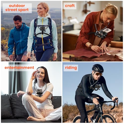 Neck Mount for Phone and Action Camera, Extended-Length Hands Free POV/Vlog Chest Camera Phone Holder for Recording, Compatible with iPhone, Andriod, Gopro, Action Camera, with Stable Back Strap