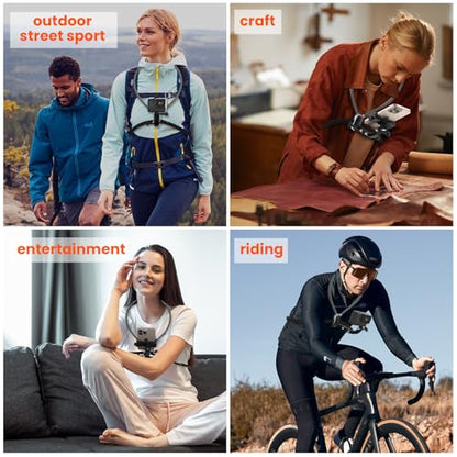 Neck Mount for Phone and Action Camera, Extended-Length Hands Free POV/Vlog Chest Camera Phone Holder for Recording, Compatible with iPhone, Andriod, Gopro, Action Camera, with Stable Back Strap