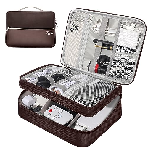 CILLA Electronic Organizer Travel Case, Travel Cord Organizer Case Portable Waterproof Cable Organizer Bag for Charger, Cord, USB, Power Bank, Earphone - color: zipper-Coffee