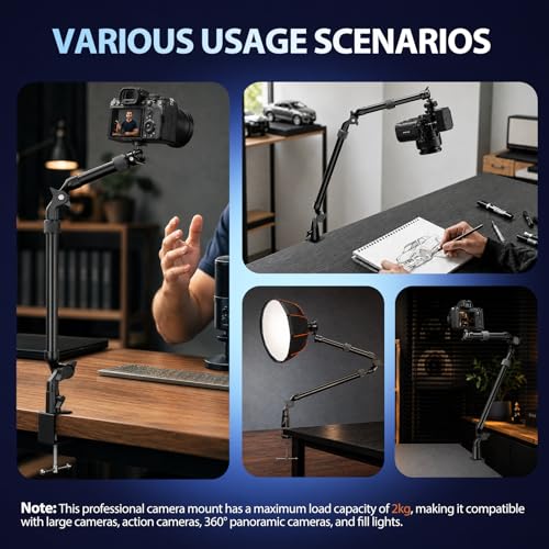 EMART Overhead Camera Mount with Serrated Bite Magic Arm,40-in Camera Desk Mount with 1/4" Ball Head for Cameras DSLR Phone,Holder Stand for Live Streaming/Photo Video Shooting