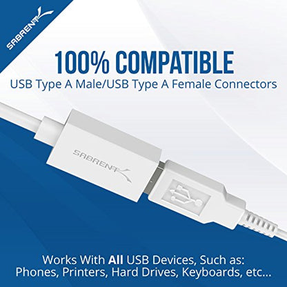 SABRENT 22AWG USB 3.0 Extension Cable - A-Male to A-Female [White] 10 Feet (CB-301W) - color: WHITE, size: 10 FT
