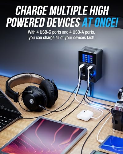 SABRENT VOLTIK Charging Station, 252W 8-Port USB C and USB A Desktop Charger, UL Certified with Real-Time LCD Display, Fast Charging for MacBook, iPhone, Samsung and More - size: 8-Port