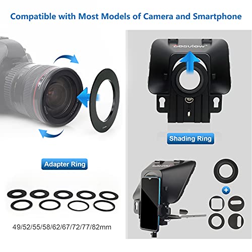 Desview T3 Portable Teleprompter for Camera & Smartphone, Tablet Prompter for iPad up to 10", 70/30 Beam Splitter Glass, 9 Adapter Rings for DSLR, YouTube Video Recording & Live Streaming