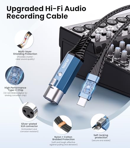 Tisino XLR to USB C Microphone Cable, Upgraded Hi-Fi Audio Recording Cable USB C Microphone Cable for Dynamic Microphones/Recorder/Laptop/Tablet, 3m/10ft - size: 3 m