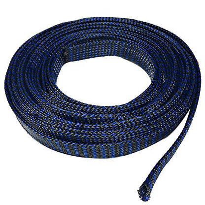 Seismic Audio - EBS3850Blue- 50 Feet Blue/Black 3/8" Expandable Woven Cable Sleeve Tubing Cord Sock