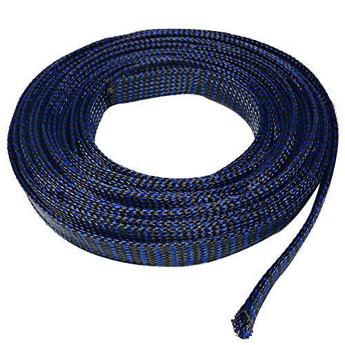 Seismic Audio - EBS3850Blue- 50 Feet Blue/Black 3/8" Expandable Woven Cable Sleeve Tubing Cord Sock
