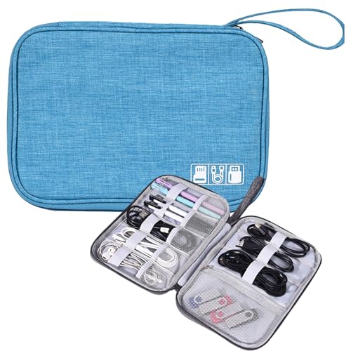 Organizer Case Small Electronic Devices USB Charger Accessories Mouse Phone Cable SD Power Bank Earphone - color: Medium-Sky Blue