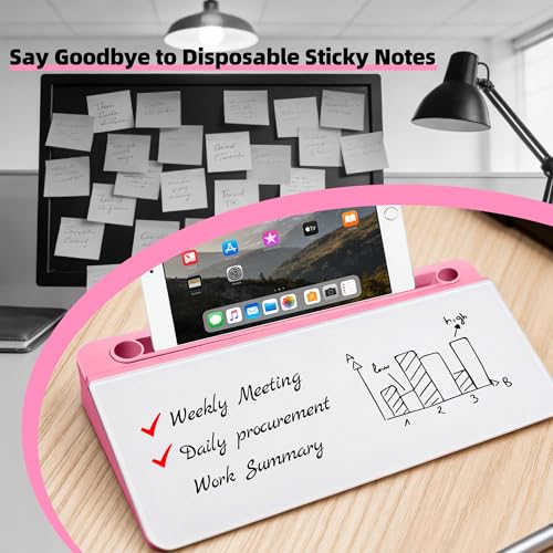 Desktop Whiteboard, Glass Dry Erase Board, Desk Board Buddy,Computer Keyboard Stand,Desk Whiteboard Organizer for Home,Office,School Supplies (Pink) - color: Pink