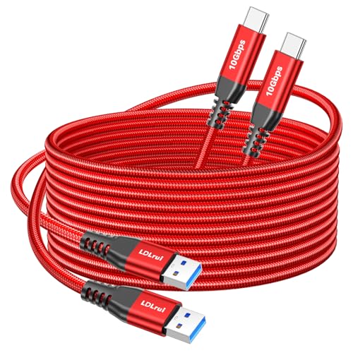 Red USB C Data Cable 10Gbps Data Transfer [3M/10ft, 2Pack], Extra Long 3.2 Gen 2 USB to Type C Charger 3.1A Fast Charging Lead for Webcam, Android Phone, iPhone 16 Pro Max/15 Pro, Samsung Galaxy S22 - size: 10ft