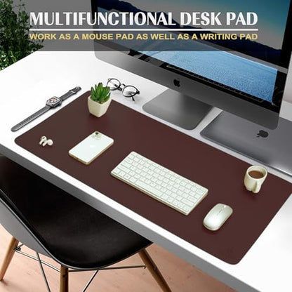 K KNODEL Small Office Leather Desk Mat, Mouse and Keyboard Pad, Computer and Laptop Mat, Desktop Protector and Cover, Writing Pad and Blotter (23.6"x13.8", Dark Brown) - color: Dark Brown, size: 23.6" x 13.8"