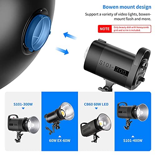 NEEWER 21.6"/55cm Metal Beauty Dish Bowens Mount Reflector with White Diffuser, Honeycomb Grid for Strobe Flash Video Light Compatible with Godox AD600 NEEWER CB60 Q4 Vision 4 S101 Series, NK-NARC22 - style: 21.6"/55cm