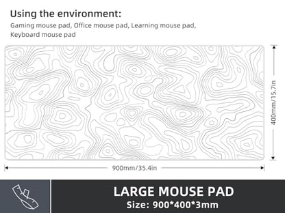 Rinaze Extra Large Gaming Mouse Pad with White Topographic, XXL Mousepad, Big Mouse Mat Desk Pad, Non Slip Keyboard Pad for Gaming Computer Laptop PC Office Desk Accessories - color: White