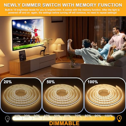 PAUTIX COB LED Strip Light 5V USB 9.84ft/3m 640LEDs 1200lm Dimmable LED Strip Light 3000K Warm White CRI90+ USB TV Backlight,Flexible Under Cabinet Tape Light for Bedroom,Kitchen,Home DIY Lighting - color: 3000K, size: 9.84ft/3m