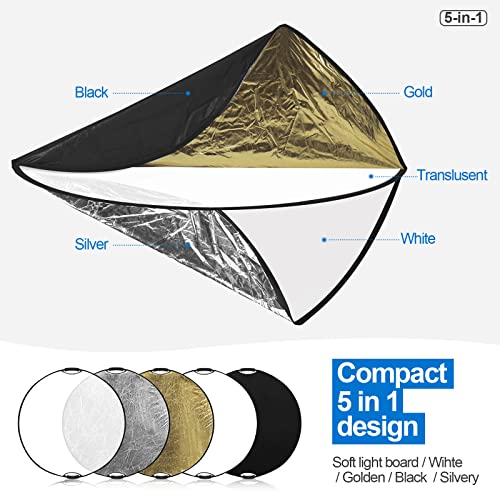 32''(80cm) Reflector Photography, Collapsible Light Reflector with Bag & tilt Adapter, 5 in 1 Handle Reflector for Studio & Outdoor Lighting -Photographer's Gift, No More Assistants Needed - style: Dual Handles