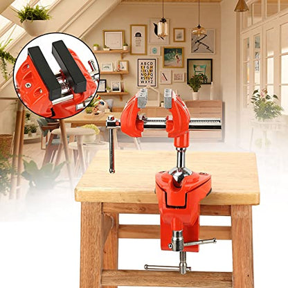 Clamp Bench Vise with Post Universal,360° Swiveling Articulating Vise,Table Clamp Vise with Swivel Base,Bench Vice for Woodworking,DIY,Drilling,Sawing Working(Orange)