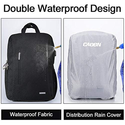CADeN DSLR Camera Backpack Bag Waterproof Anti Theft with 15.6 inch Laptop Compartment, USB Charging Port, Tripod Holder, Rain Cover, Inner Case, Compatible for Sony Canon Nikon Olympus Black - color: L5 Generation 3 Black
