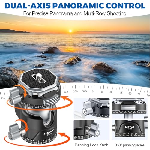 CAVIX Ball Head, Tripod Ball Head Mount 1/4" & 3/8" with Arca Quick Release Plate, 360° Rotating Panoramic Ball Head for DSLR Camera,Tripod,Monopod,Slider,Camcorder - 11 lbs/5kg Load - size: Ball Dia. 28mm