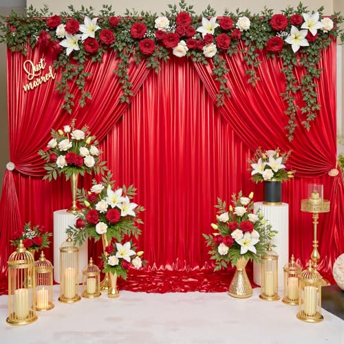 20x10ft Thick Red Glitter Backdrop Curtain Panels for Parties, Wrinkle Free Sequin Sparking Photo Backdrop Drapes, 4 Panels 5x10ft Shimmer Back Drop Cloth for Wedding Birthday Photography - color: Red, size: 5'(W) x 10'(H), 4 panels