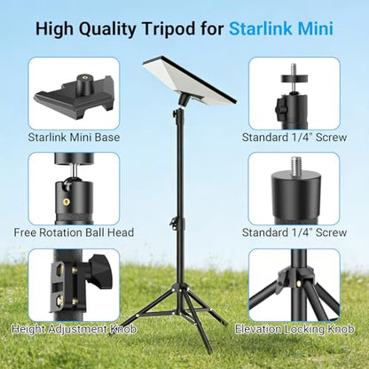Starlink Mini Tripod Mount with Adapter - Height Adjustable & 360° Tilt, Compatible with Starlink Mini Terminal, Portable Sturdy Stand for RV Camping & Outdoor Use - color: Matte Black