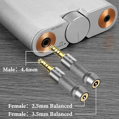 GEEKRIA 4.4mm Male to (1/8'') 3.5mm/2.5mm Balanced Female Headphones Adapter, Aluminum Alloy Conversion Audio Plug, Gold Plated (2 Pack) - size: 5 cm X 0.92