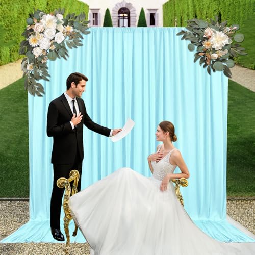 10ft x 7ft Lake Blue Backdrop Curtains for Parties, Fabric Satin Background Curtain with Rod Pockets for Weddings, Birthday, Baby Shower, Photography, Graduation Party Backdrop Drapes, 2 Panels - color: Lake Blue