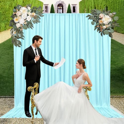 10ft x 7ft Lake Blue Backdrop Curtains for Parties, Fabric Satin Background Curtain with Rod Pockets for Weddings, Birthday, Baby Shower, Photography, Graduation Party Backdrop Drapes, 2 Panels - color: Lake Blue
