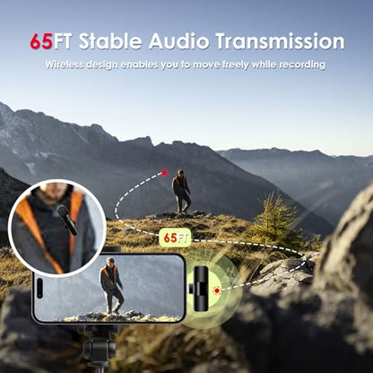 Hailanbao 2-in-1 Wireless Lavalier Microphone for iPhone/Android/Camera/USB-C – Noise Cancelling Lapel Mic, 7-Hour Mini Clip-On Battery, for Vlogging, YouTube, TikTok, Live Streaming & Video Recording