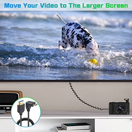 Duttek 90 Degree Mini HDMI to HDMI Coiled Cable, 48Gbps Ultra Thin Down Angled Mini HDMI Male to HDMI Male Cable Support 8K@60Hz for Projector, Monitor, Camcorder 4FT/1.2M - style: Down Angle Mini hdmi Male to HDMI Male