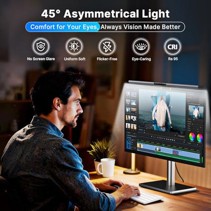 Syrinx 16.7" Computer Monitor Light Bar with Ambient Backlight, USB Reading LED Lamp, Screen Monitor Lamp, Touch + Gesture Control, Dimmable Desk Light, Eye-Caring, No Screen Glare for (Basic) - style: Minimalist