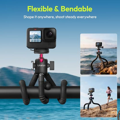 ULANZI MT-91 Flexible Octopus Tripod for Phone, GoPro&Camera, 3‑in‑1 Mini Tripod w Bluetooth Remote, CKA Quick Release w 1/4 Screw, GoPro Adapter, Phone Holder for Vlogging, Selfies, Video Recording