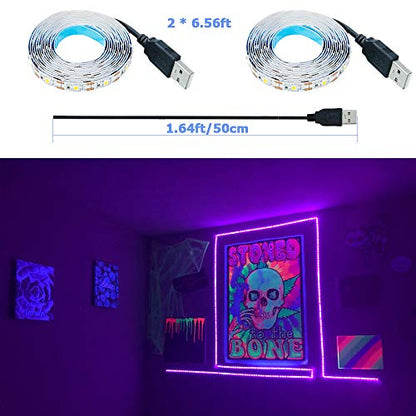 5V USB Purple 395-400nm LED Strip USB Powered 13.12ft/4M 240LEDs Flexible SMD2835 Black Light No-Waterproof IP20 LED Tape Lights (2pcs x 6.6ft) - color: Purple