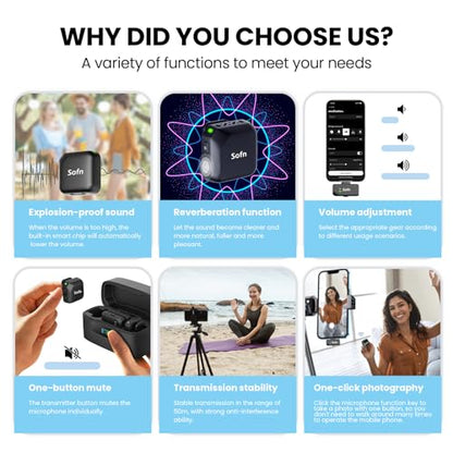 Wireless Lavalier Microphone for iPhone and Android(Lightning & USB-C),Lapel Mini Mic with 3-Level AI Noise Reduction,Wireless Mic with Magnetic Sheet for Video Recording,Vlog,YouTube